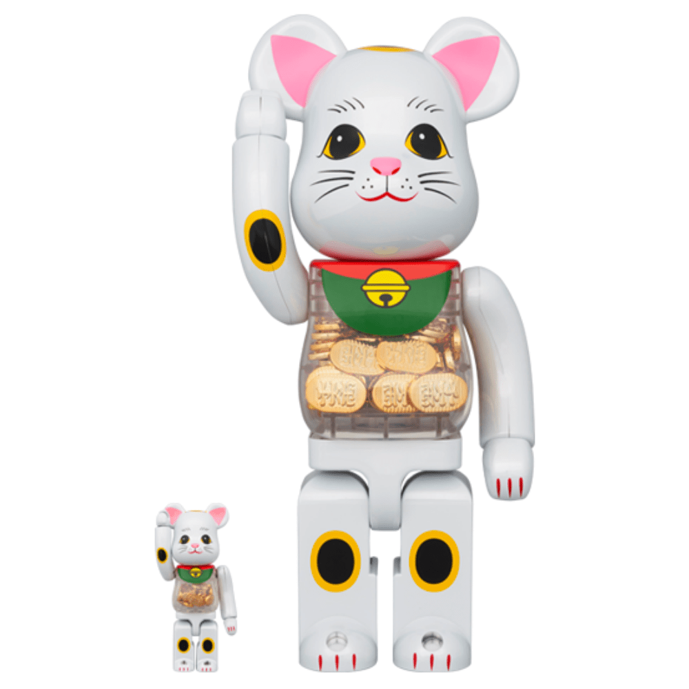 「日限」招き猫 小判 白メッキ 100％ & 400％ / 1000% Be@rBrick