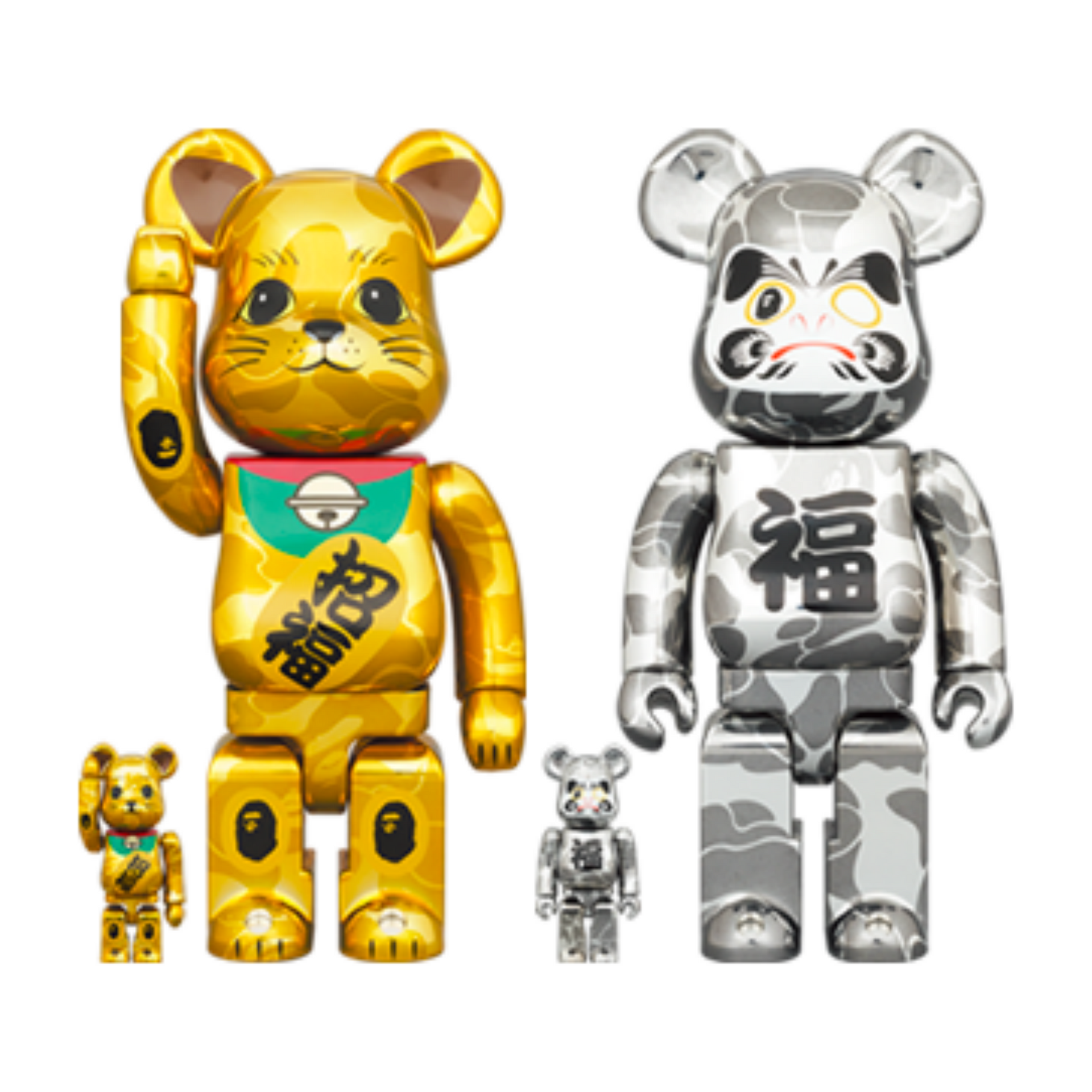 BAPE(R) 招き猫 金メッキ & 達磨 銀メッキ 100％ & 400％ / 1000% 4PCS SET Be@rBrick