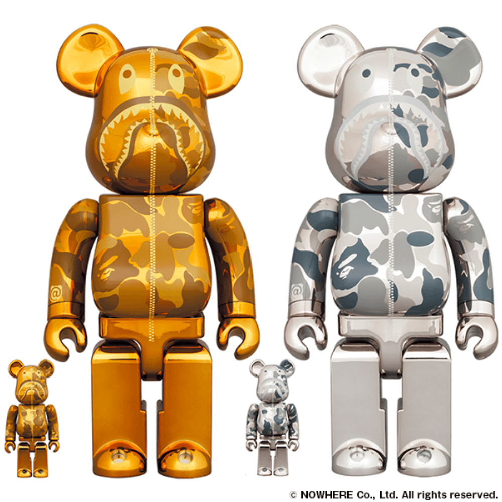 BE@RBRICK BAPE®︎ CAMO SHARK 400%+100% / 1000% GOLD /SILVER